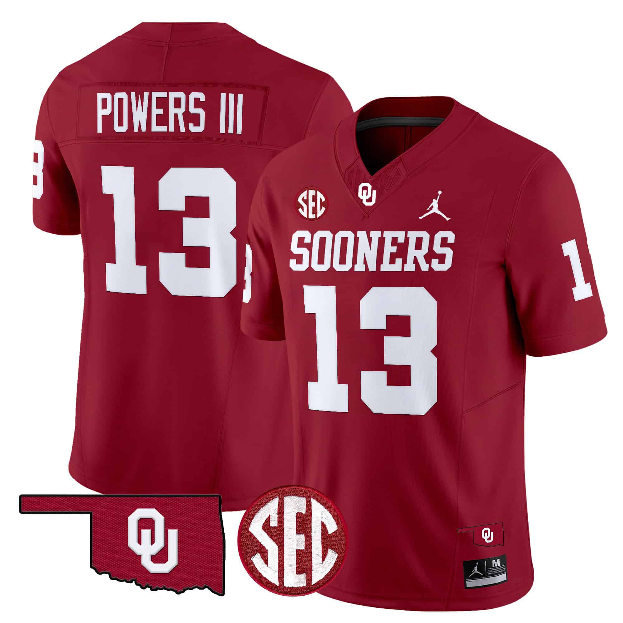 Men Oklahoma Sooners #13 Powers iii Red 2024 Vapor Limited NCAA Jersey style 1